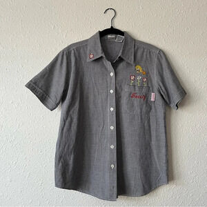 Vintage Tweety Looney Tunes Gingham Button Front Short Sleeve Top Sz Small